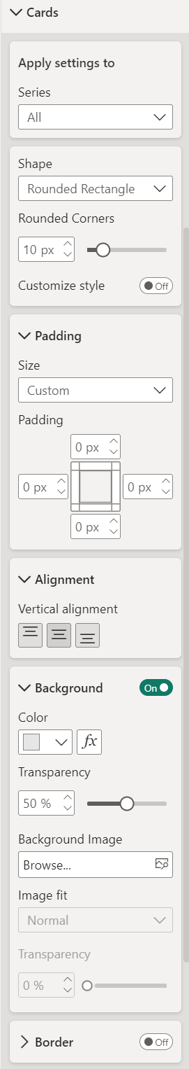 Settings for Card Shape